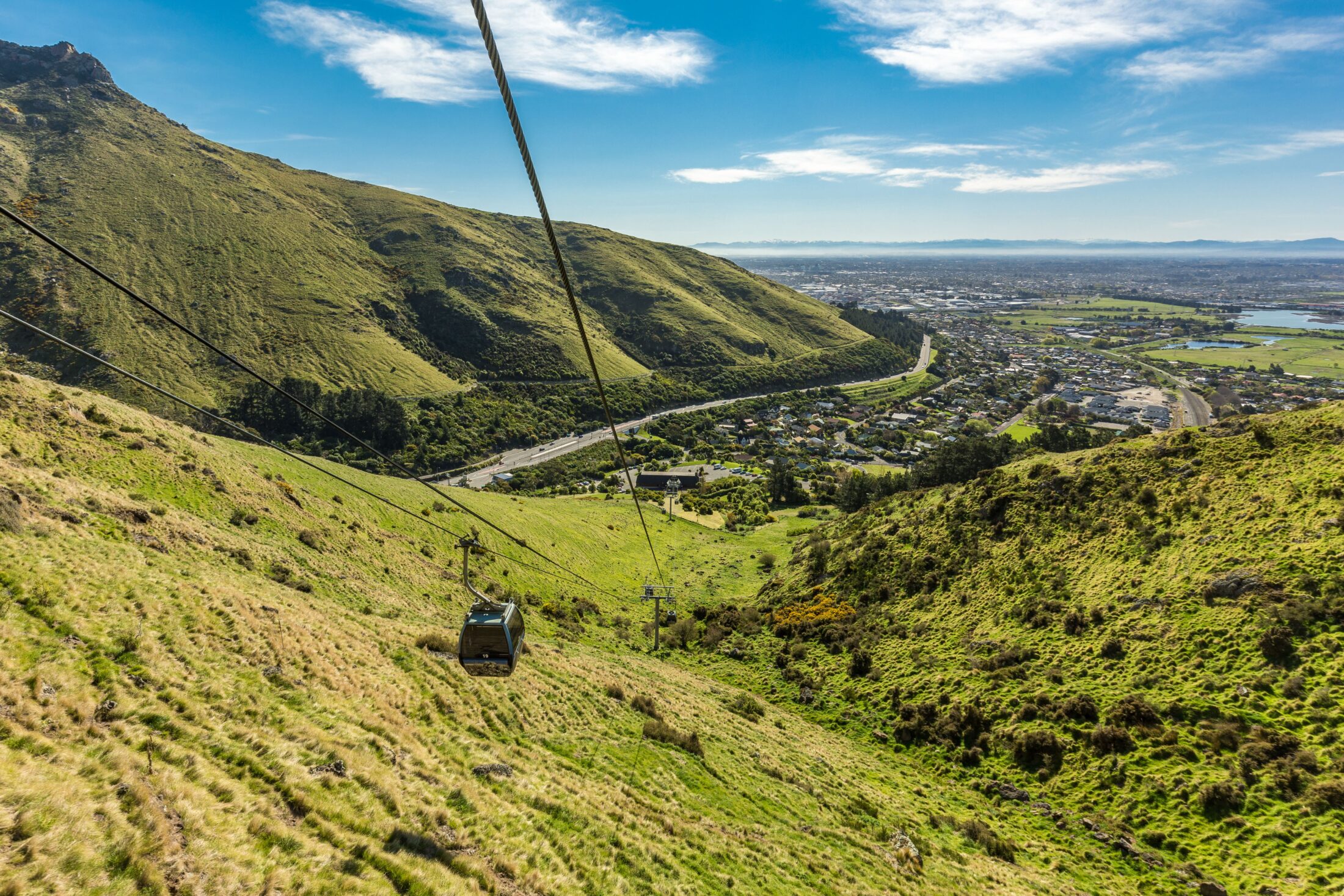 Christchurch Gondola and the Lyttelton port from Port Hills in N