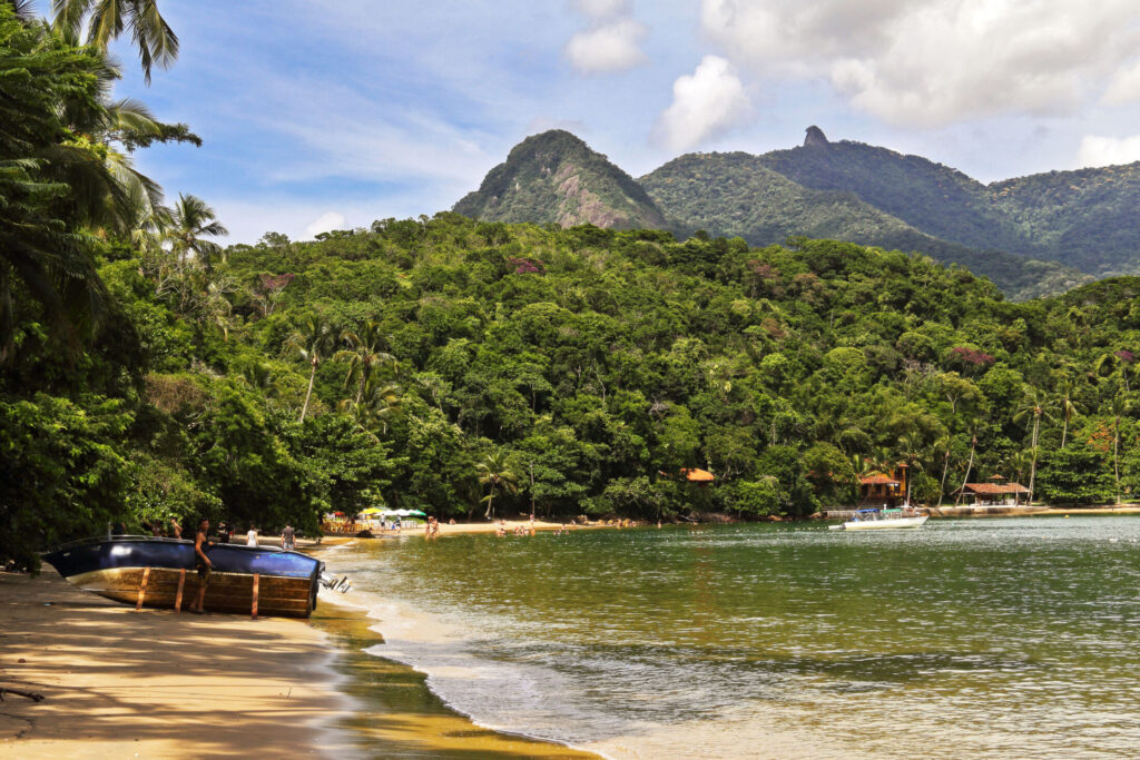 Repair of a boat on a beautiful beach on the island of Ilha Grande in Brazil